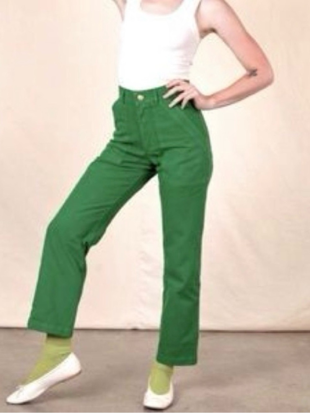 Big Bud Press Work Pants XXS Spring Green High Rise Straight Leg 100% Cotton